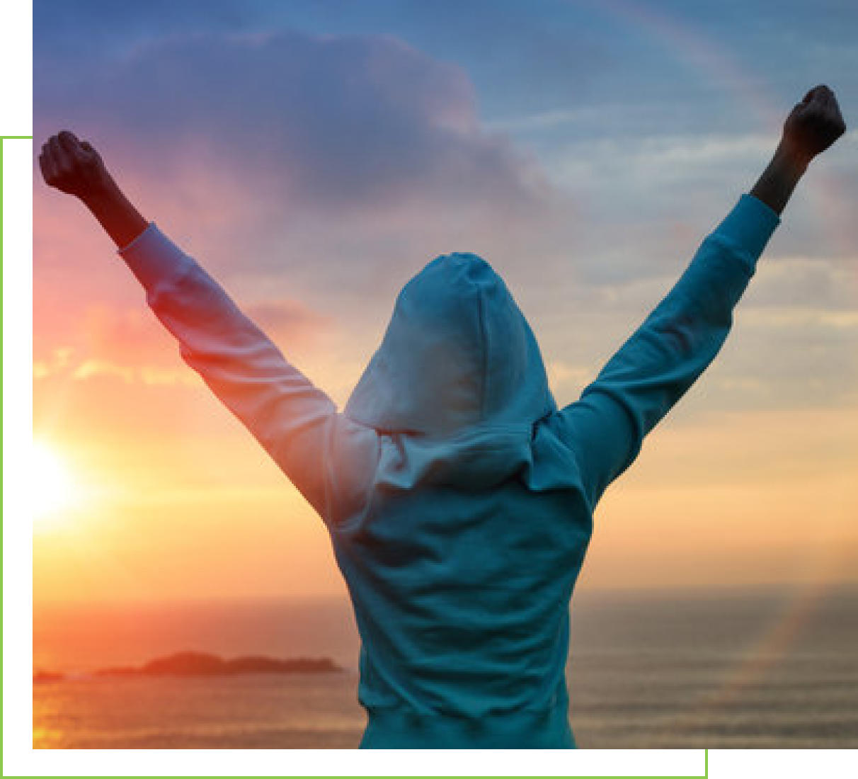 A person with their arms raised in the air.